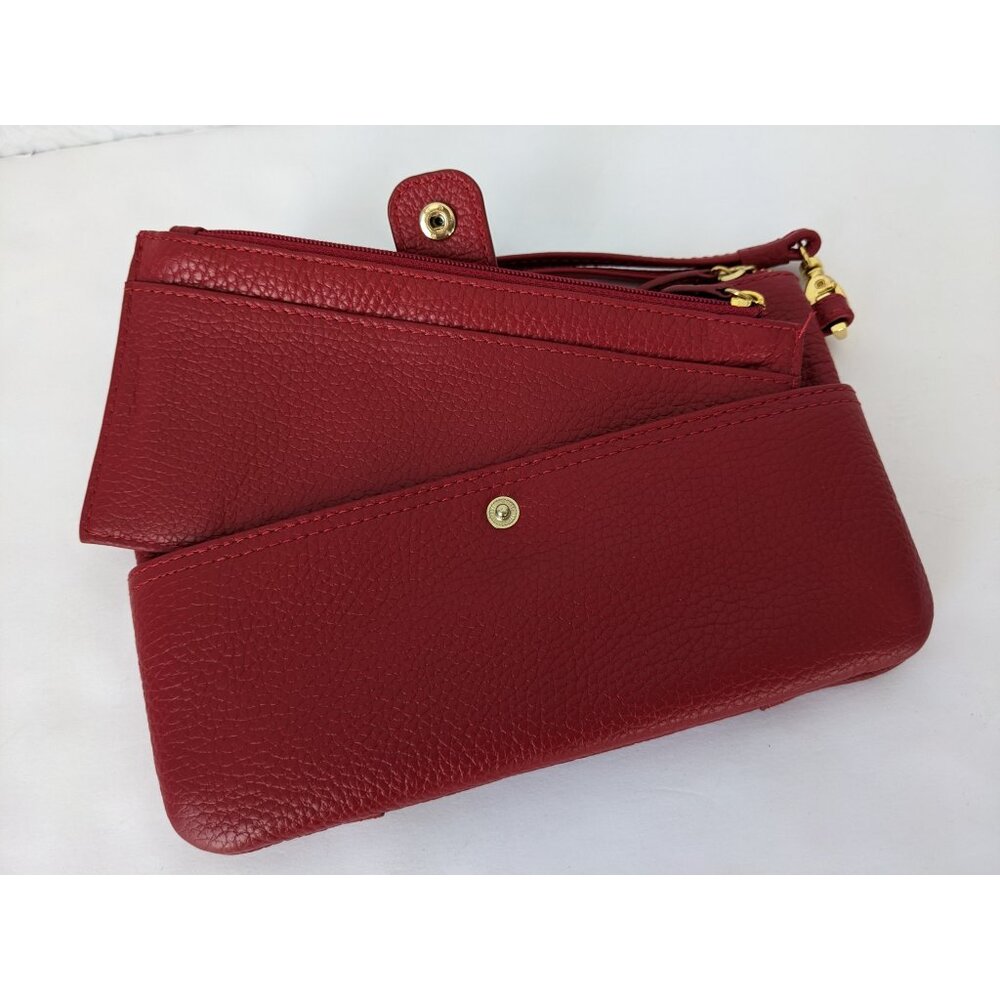 LODIS Red Pebbled Leather Wristlet Wallet Credit Card Stacker Gold Hardware 5x8 - Picture 2 of 16